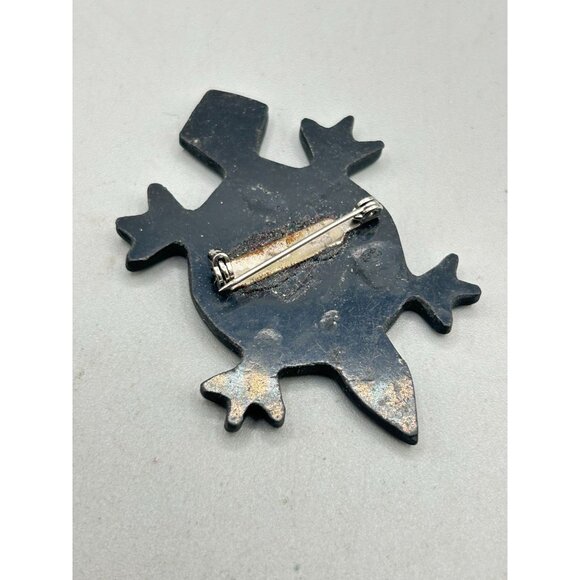 Turtle Shaped Polymer Clay Brooch Pin with Black Purple Colorful Design - Picture 4 of 5